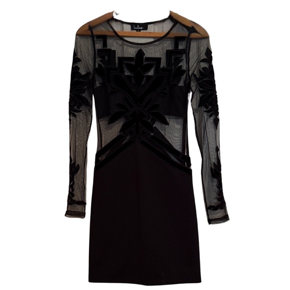 Lulus black long sleeve dress with mesh top and sleeves. Bra top. Small. EUC. - Picture 1 of 7